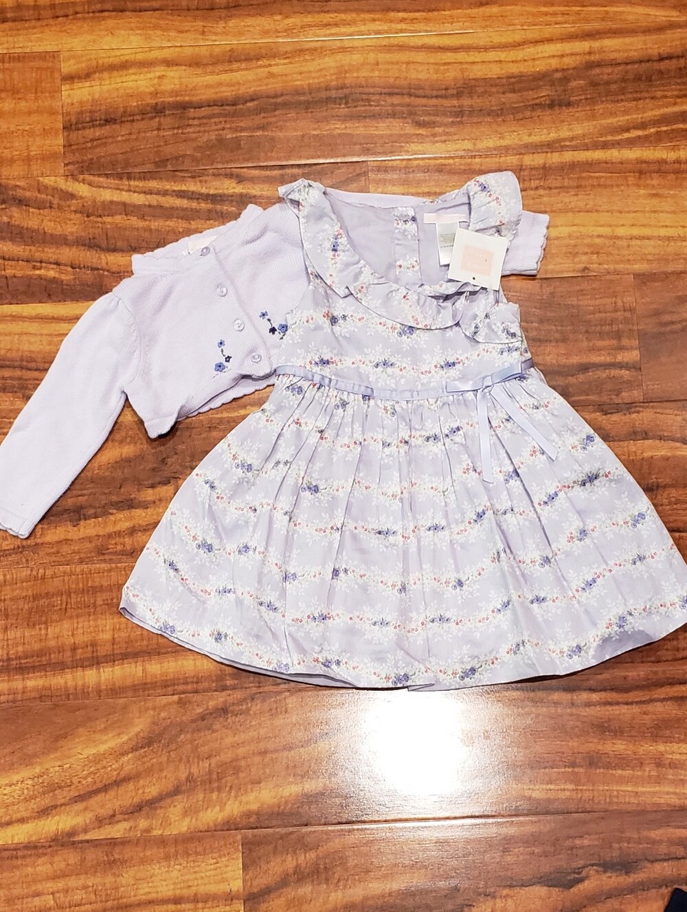 Janie and Jack NWT/EUC 12-18 months lavender floral vine dress & crop cardigan